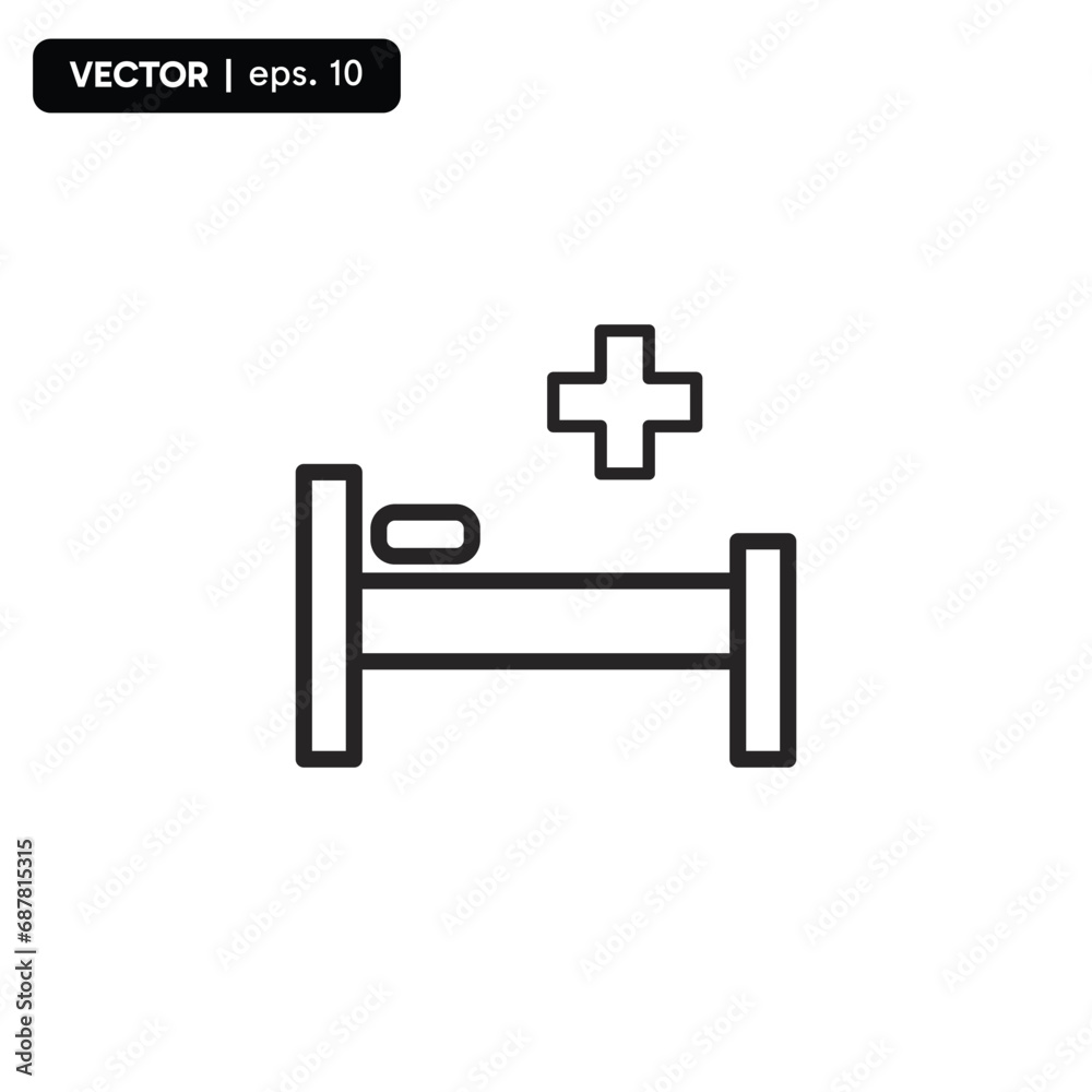 icon of a hospital bed, patient resting area, medical equipment, with a white background. Vector EPS 10. icon of a hospital bed, patient resting area, medical equipment, with a white background. Vector EPS 10.