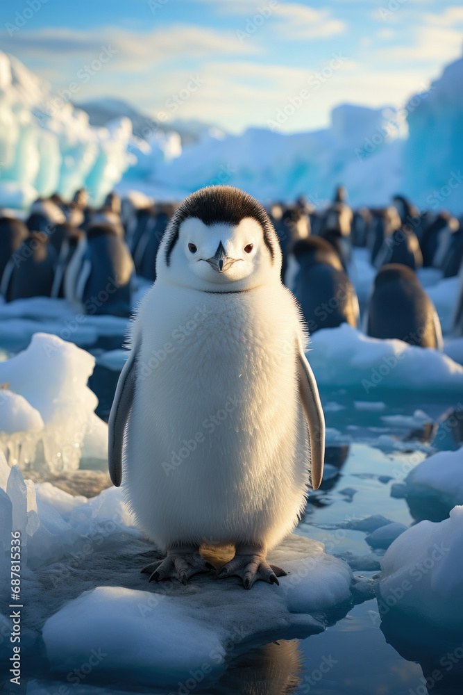 Penguin in polar regions. Created with Generative AI
