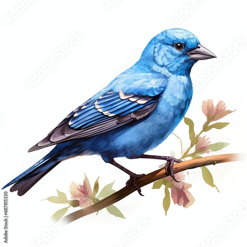 Blue Grosbeak on white background