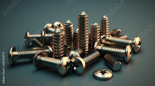 Detailed closeup of metal bolts. Industrial background. photo