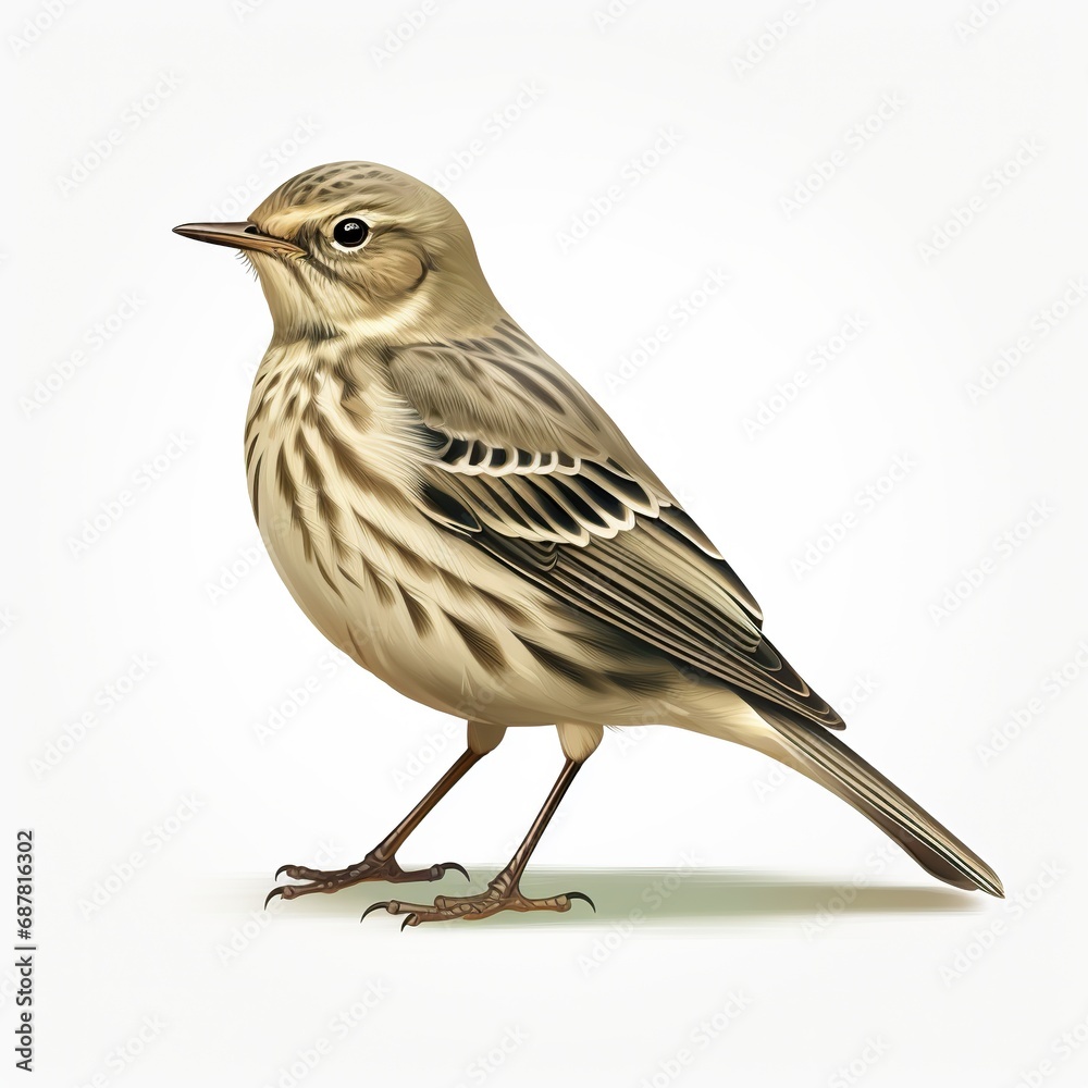 Fototapeta premium Buff-bellied Pipit on white background