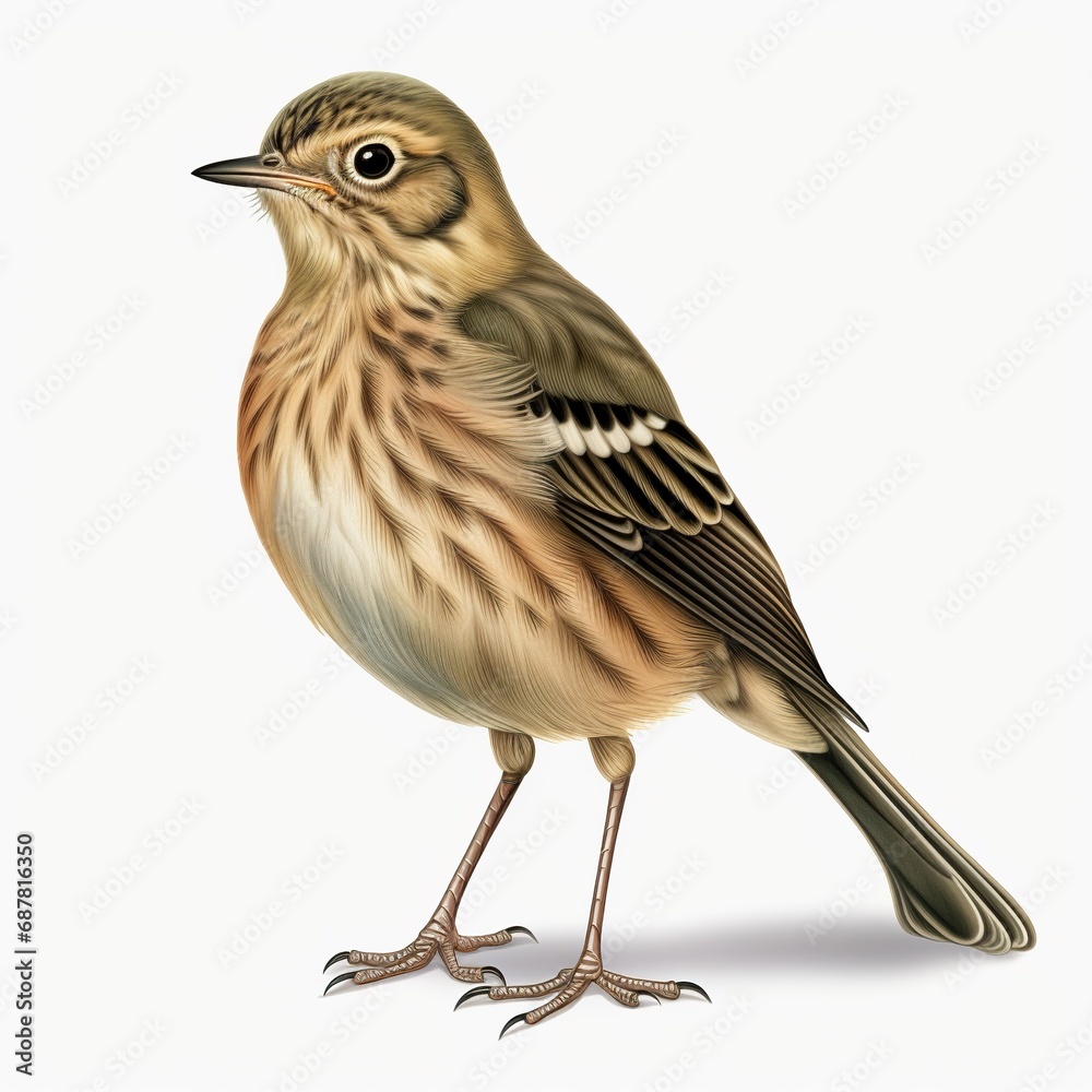 Buff-bellied Pipit on white background Buff-bellied Pipit on white background