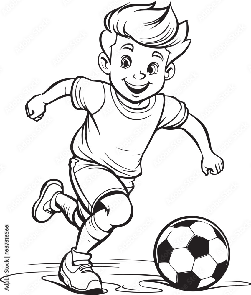 young boy playing soccer drawing illustration 