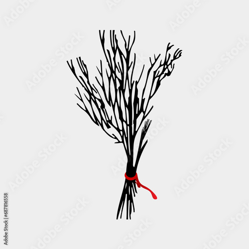 Krampusnacht vector, illustration. Rods flogging punishment. Austrian mythology. Birch branches. Bunches of birch rods.