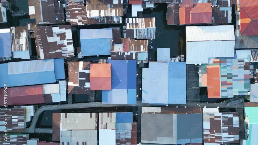 topview of semporna water village, Sempora Bajau Laut neighbourhood, map-like topview