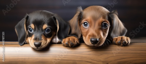 A dachshund puppy and a kitten