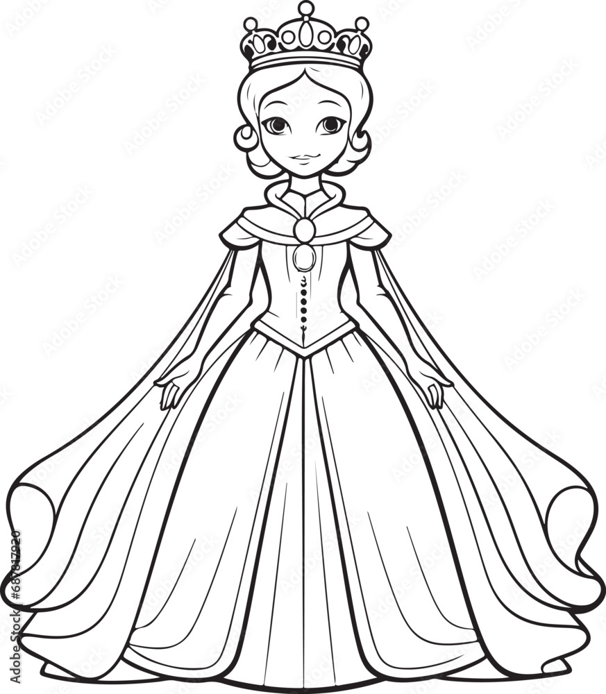 Fototapeta premium cute cartoon princess drawing for coloring hand drawn illustration