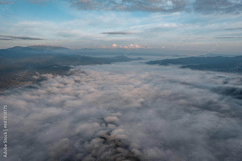 Morning  Sky and Mountains,view of sunrise or sunset over mountain and misty.