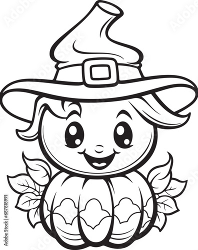 hand drawn cute pumpkin halloween coloring page illustration