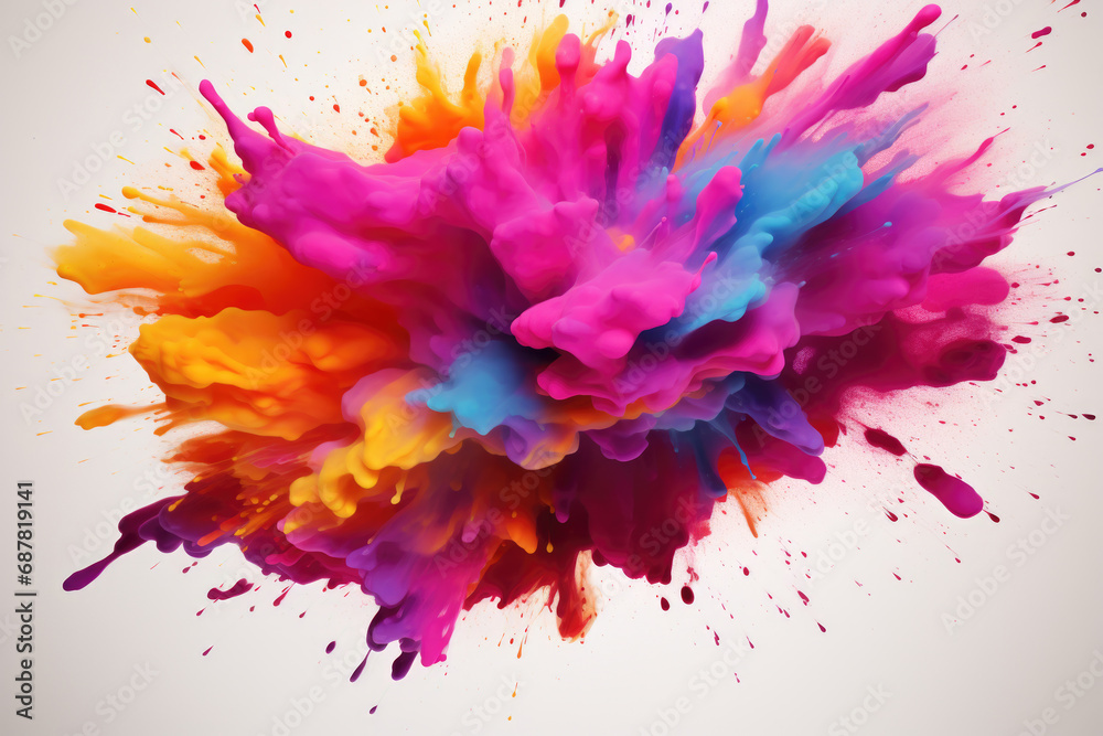 Vibrant explosion of paint colors on clean white background. Perfect for adding burst of color and energy to any design project.