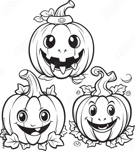 hand drawn cute pumpkin halloween coloring page illustration