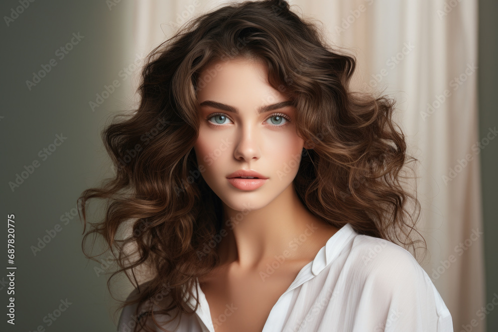 Stunning young woman with flowing brown hair. Perfect for beauty and fashion-related projects. Stunning young woman with flowing brown hair. Perfect for beauty and fashion-related projects.