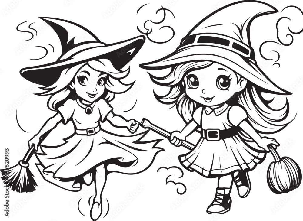 halloween witch hand drawn coloring page illustration halloween witch hand drawn coloring page illustration