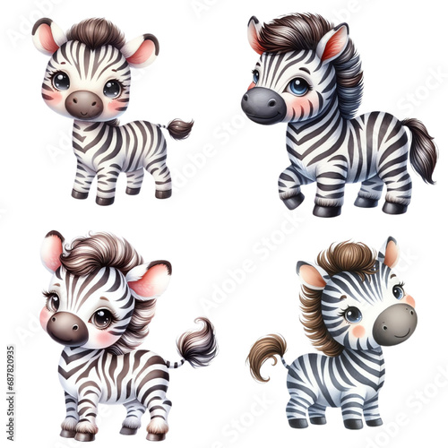 cute baby zebra watercolor clipart illustration with isolated background
