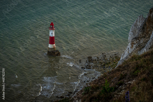 Evening mood at the lighthouse and cliffs at Beachy Head near Eastbourne, East Sussex, England, UK