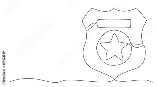 Police badge One line drawing isolated on white background