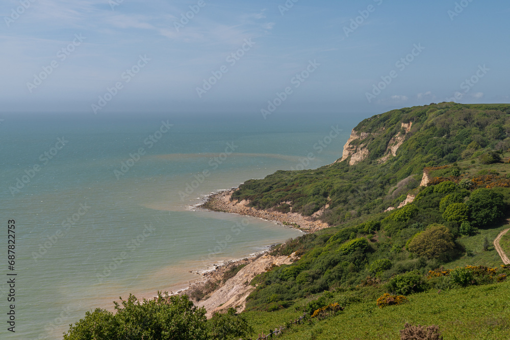 The British Channel coast in Hastings County Park, East Sussex, England, UK
