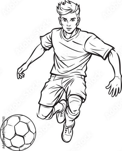 young boy playing soccer drawing illustration 