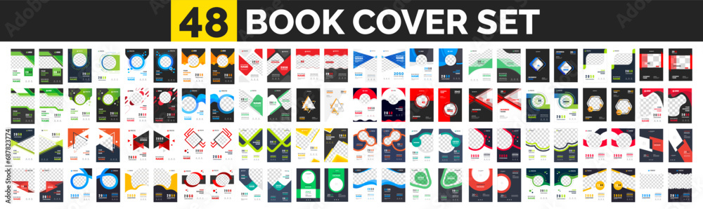 big mega Set of 48 collection corporate business book cover design template. double sided business Company book cover design bundle with unique shape. book cover big bundle design template.