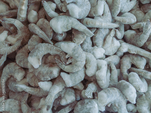 Frozen shrimp in the produce section of a supermarket