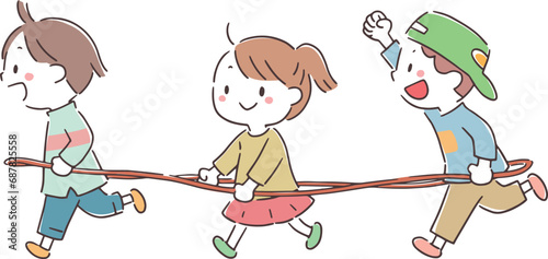 電車ごっこで遊ぶ子供たち