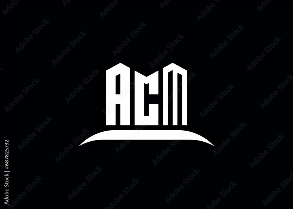 ACM letter logo design on creative BLACK background. ACM letter logo design on creative BLACK background.