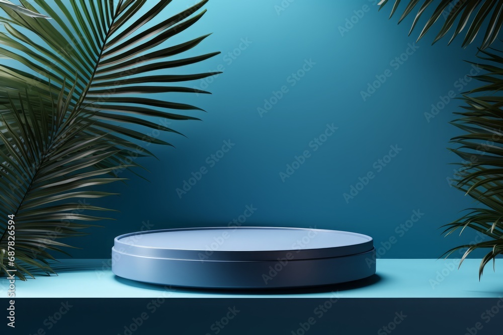 3D Tropical Podium for Modern Product Display With Palm Leaves 3D Tropical Podium for Modern Product Display With Palm Leaves