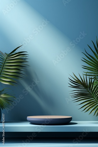 3D Tropical Podium for Modern Product Display With Palm Leaves