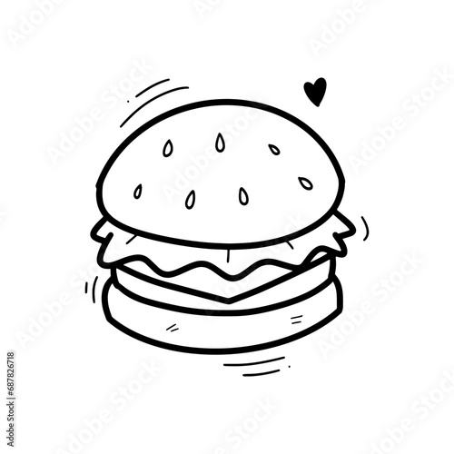 Hand Drawn Burger Illustration. Doodle Vector. Isolated on White Background - EPS 10 Vector