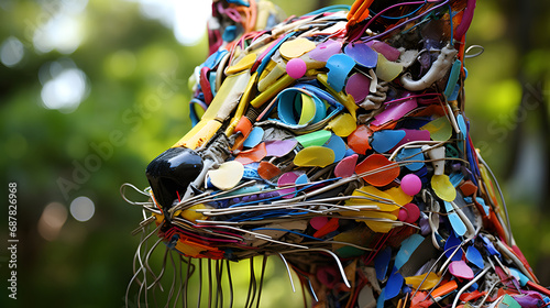 Metal and Plastic Waste Transformed into Cat Sculpture photo