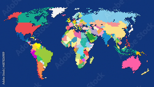 8-bit pixel style Robinson projection world map