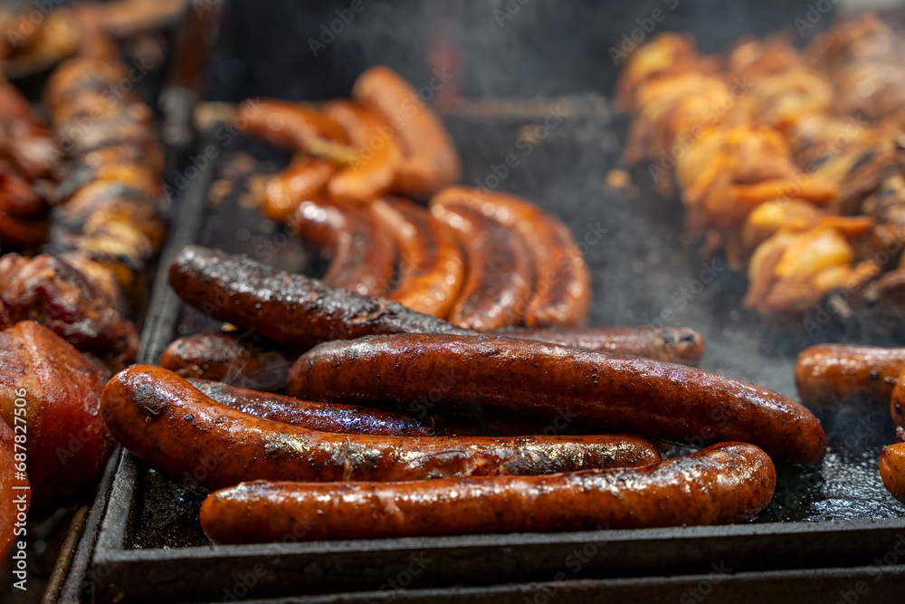 Krakow Christmas Market with fresh grilled food Krakow Christmas Market with fresh grilled food