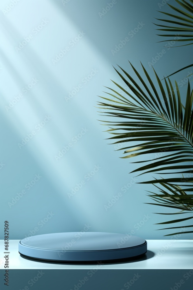 3D Tropical Podium for Modern Product Display With Palm Leaves 3D Tropical Podium for Modern Product Display With Palm Leaves