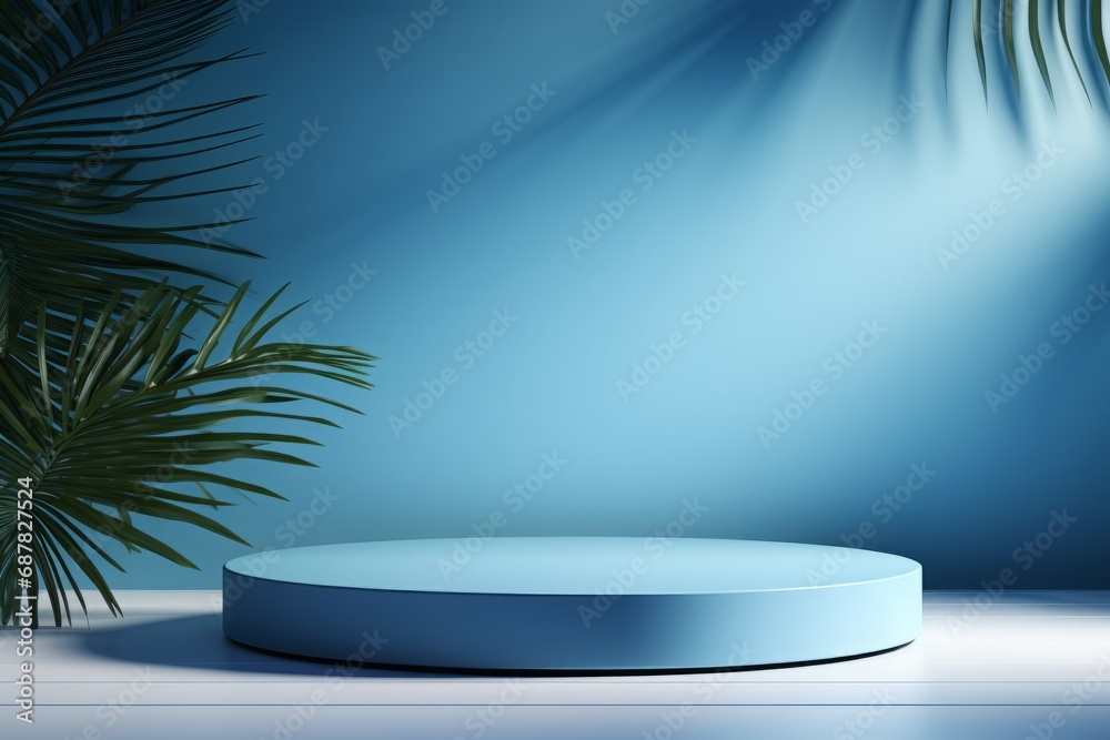 3D Tropical Podium for Modern Product Display With Palm Leaves 3D Tropical Podium for Modern Product Display With Palm Leaves