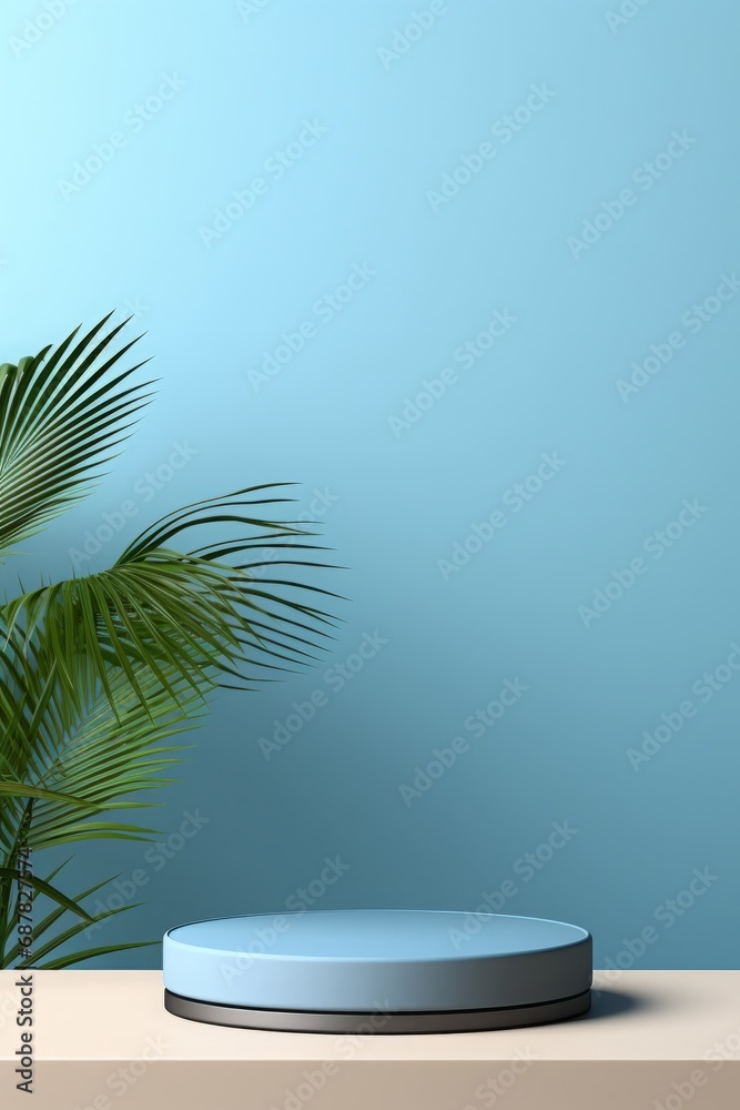 3D Tropical Podium for Modern Product Display With Palm Leaves 3D Tropical Podium for Modern Product Display With Palm Leaves
