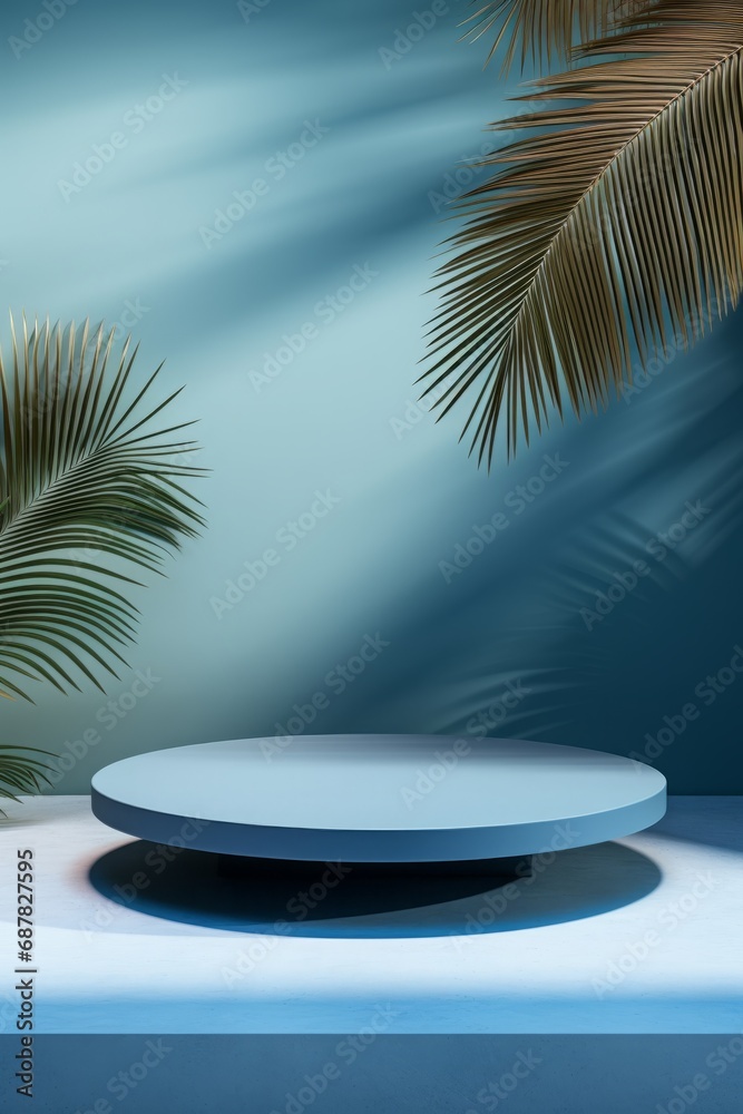 3D Tropical Podium for Modern Product Display With Palm Leaves 3D Tropical Podium for Modern Product Display With Palm Leaves