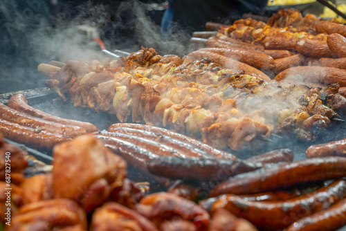 Krakow Christmas Market with fresh grilled food 