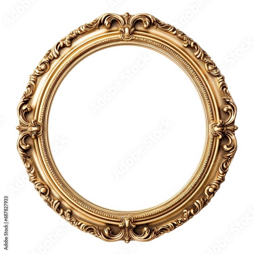 Antique round oval gold picture mirror frame isolated on white background