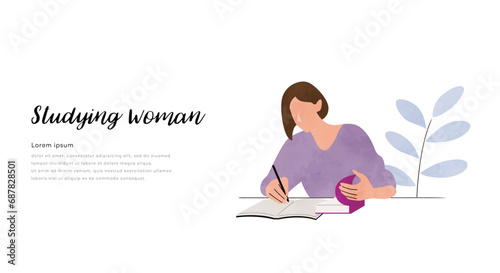 ベクターイラスト素材：部屋で勉強する女性

