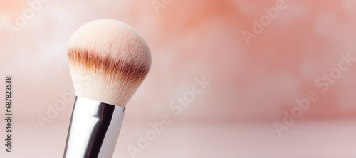 Close-Up of Cosmetic Makeup Brush on Light Pink Background