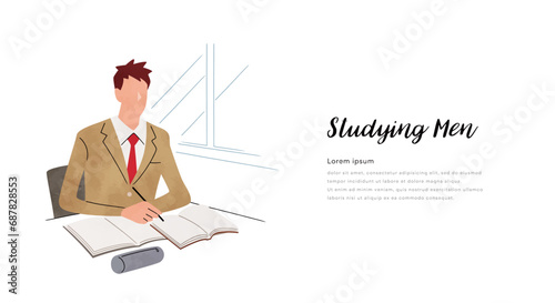 ベクターイラスト素材：授業を受ける男子学生
