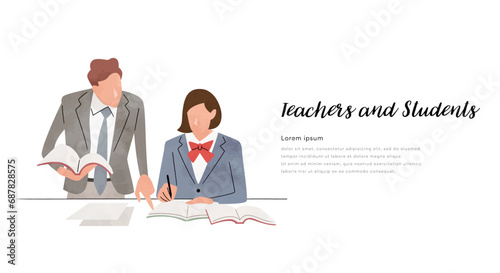 ベクターイラスト素材：勉強を教える先生と生徒
