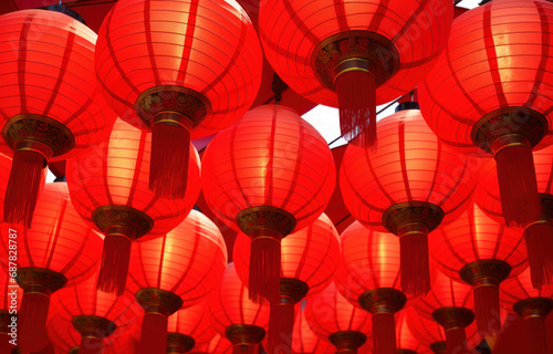 Chinese Red lanterns on the roof