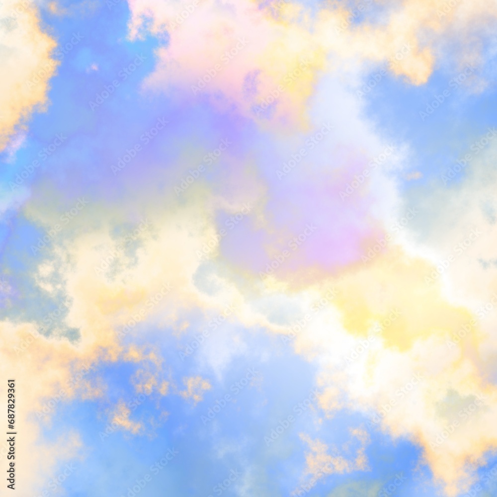 Fractal render, abstract fantasy background of colorful sky with colorful clouds