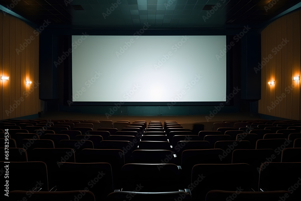 Cinema with white blank screen.