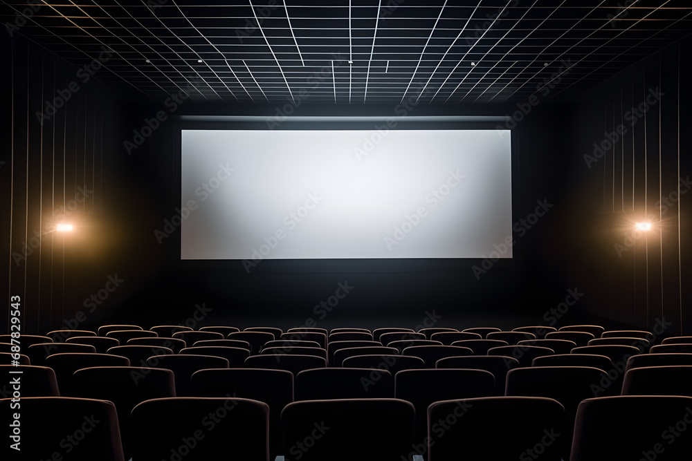 cinema auditorium with empty white screen. cinema auditorium with empty white screen.