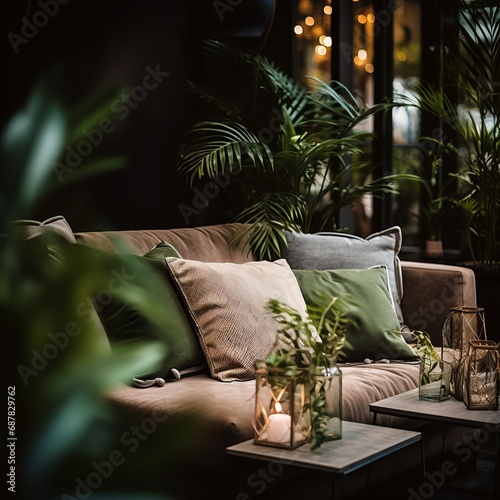 A Vibrant Oasis: A Lush Living Room Filled With an Abundance of Green Plants