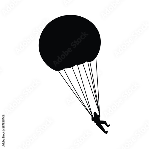 Parachute, skydiver silhouette, vector illustration isolated on white