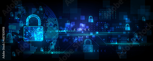 Technology background image, concept of data lock protection, communication network and global security photo