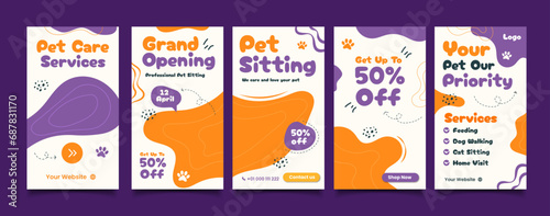Set of Social media Story templates for pet shop, dog grooming and sale promotion. photo